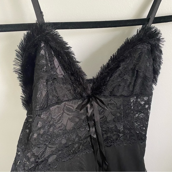 Lace Babydoll Dress with Layered Feather Hems Satin Bow in Black - One Size - Picture 4 of 8